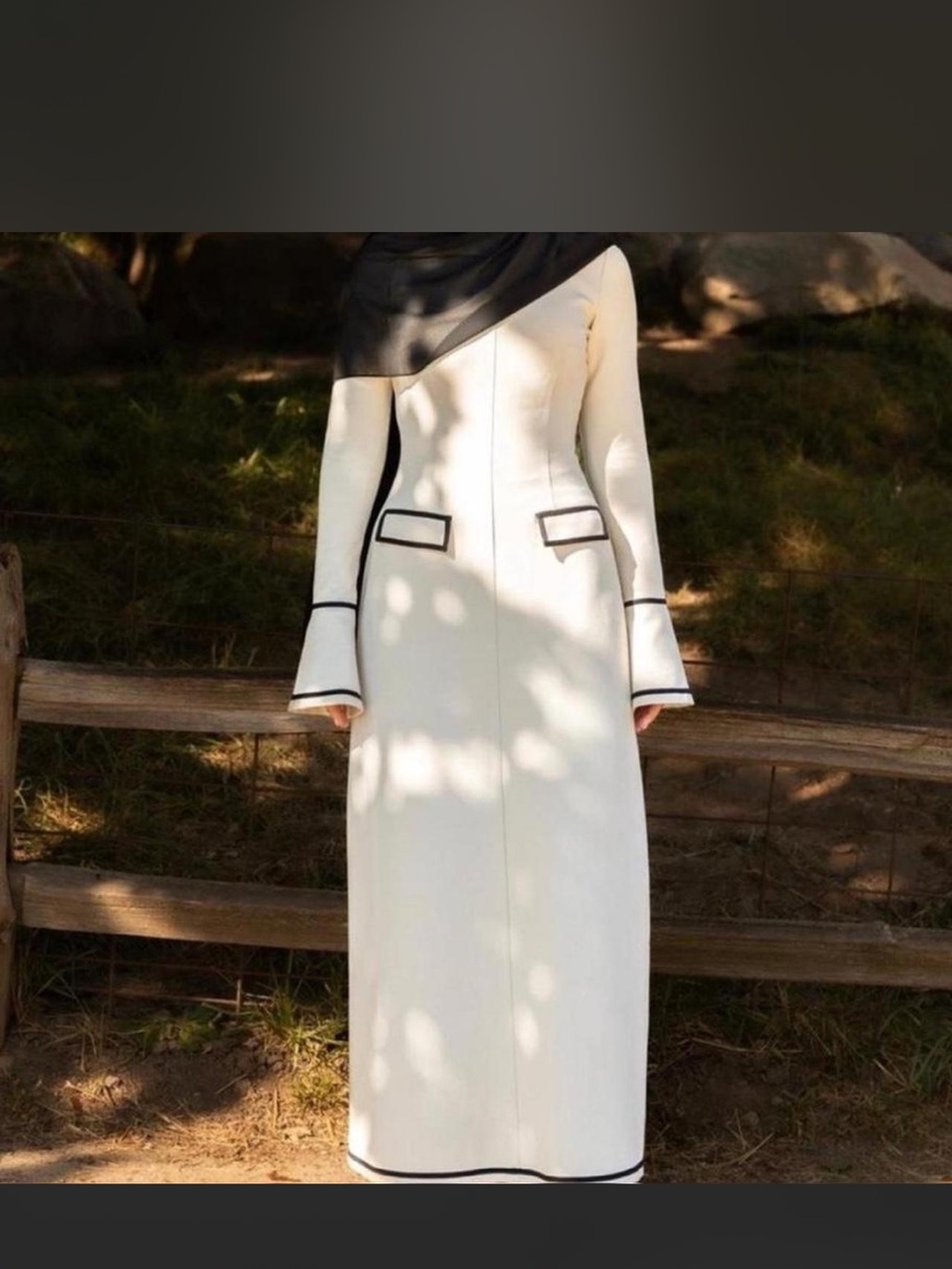 Elegant Cream Maxi Dress with Black Trim